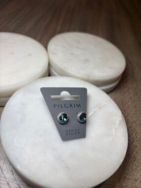 164 Pilgrim Teal Crystal Stud Earrings